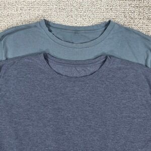 Lot of 2 Vuori Mens Strato Tech Tee Charcoal Heather Slate Blue Short Sleeve